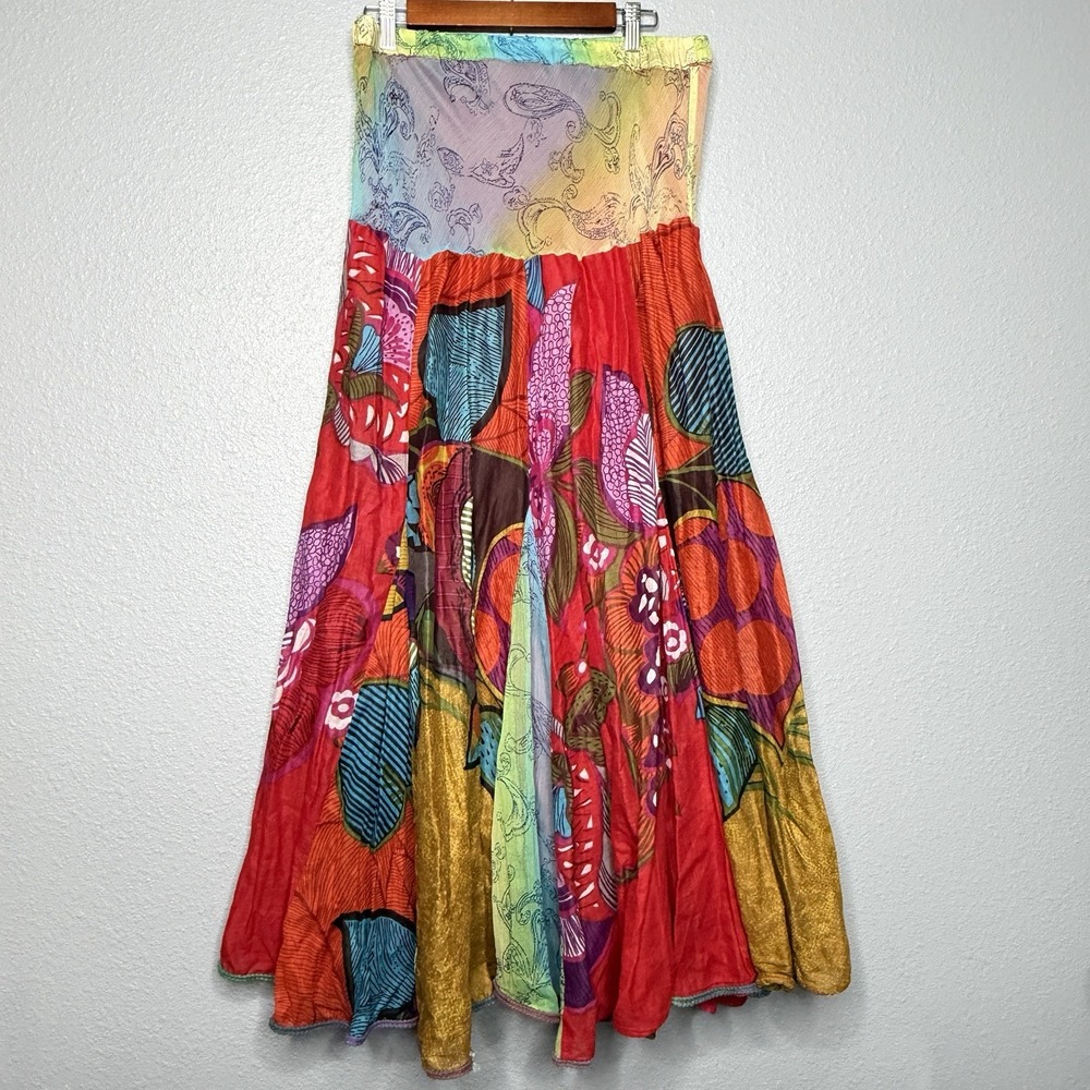 Tunique XL Boho Gypsy Hippie Festival Patchwork Maxi Skirt Colorful Flowy Floral
